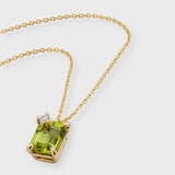 Emerald-Cut Peridot Pendant Necklace with Diamond