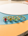 Oval Gemstone Duo Band Ring