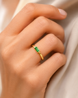 Emerald Textured Gold Ring