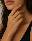 Emerald Textured Gold Ring