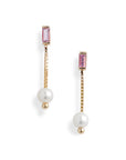 Pink Sapphire Pearl Box Chain Earrings