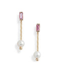 Pink Sapphire Pearl Box Chain Earrings