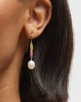 Tourmaline Oval Pearl Dangle Earrings