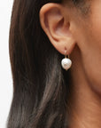 Oval Pearl Diamond Short Hook Earrings