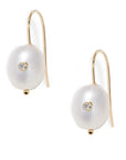 Oval Pearl Diamond Short Hook Earrings