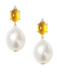 Oval Gem Diamond Pearl Earrings