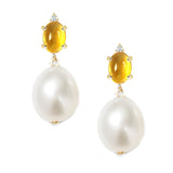 Oval Gem Diamond Pearl Earrings