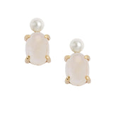 Oval Gem Baby Pearl Stud Earrings