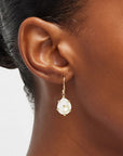 Gold Bubble Oval Pearl Drop Earrings