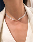 Double Pearl Strand Toggle Necklace
