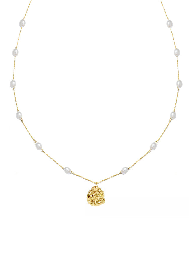 Gold Nugget Pearl Station Necklace – POPPY FINCH