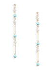 Long Spaced Turquoise Pearl Earrings