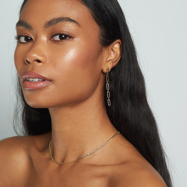 Gold Dot Long Link Earrings POPPY FINCH