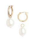 Small Gold Hoop Removable Oval Pearl Earrings