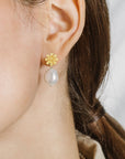 Gold Daisy Pearl Earrings