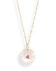 Petal Pearl Ruby Pendant Necklace