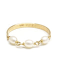 Contrast Petite Pearl Gold Band Ring