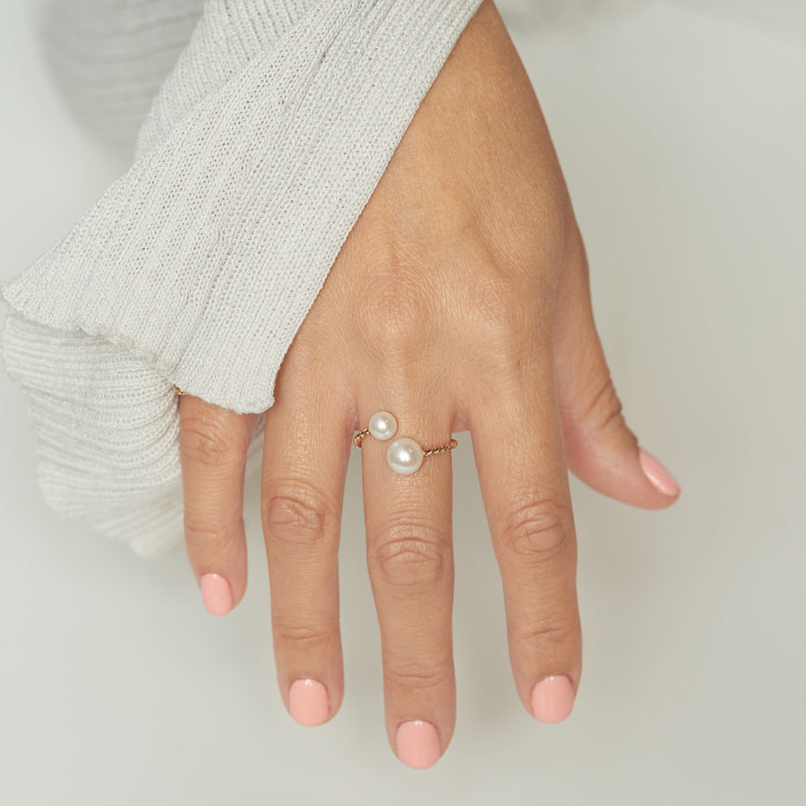 Twisted Double Pearl Open Ring – POPPY FINCH