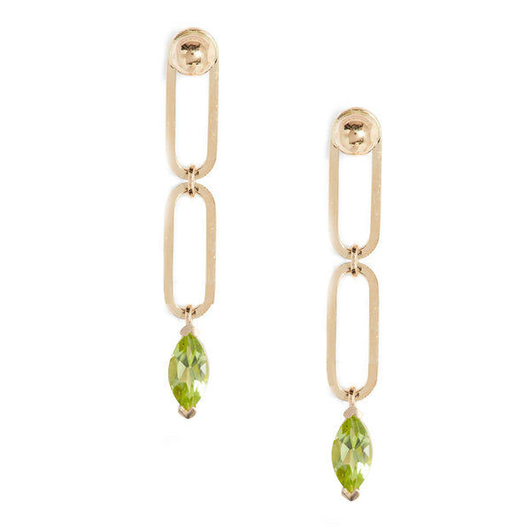 Gold Dot Double Link Marquise Gem Earrings