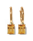 Gold Hoop With Emerald Cut Gem Dangle
