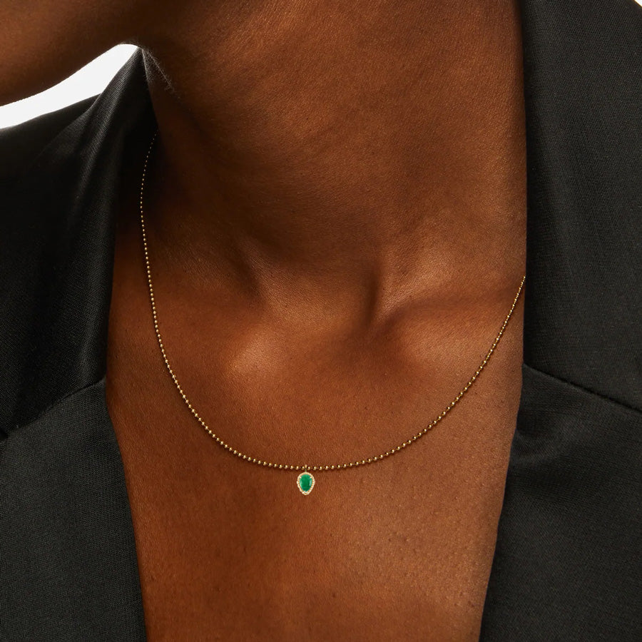 Emerald Drop Gold Bead Necklace POPPY FINCH