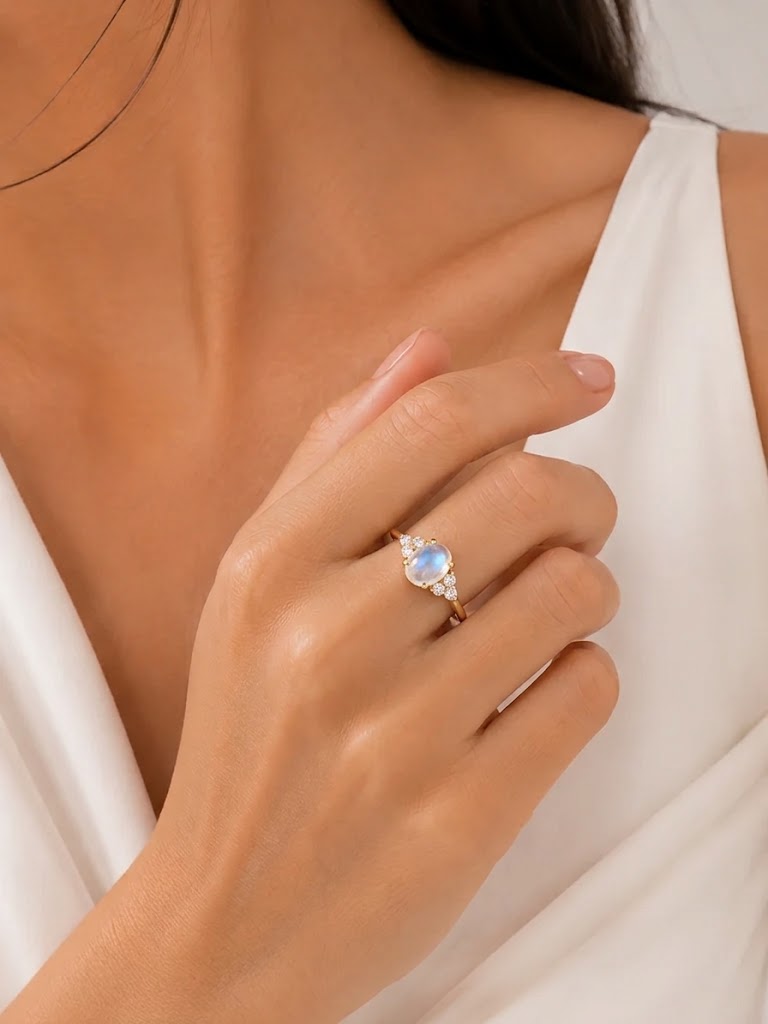 Diamond Cluster Moonstone Ring
