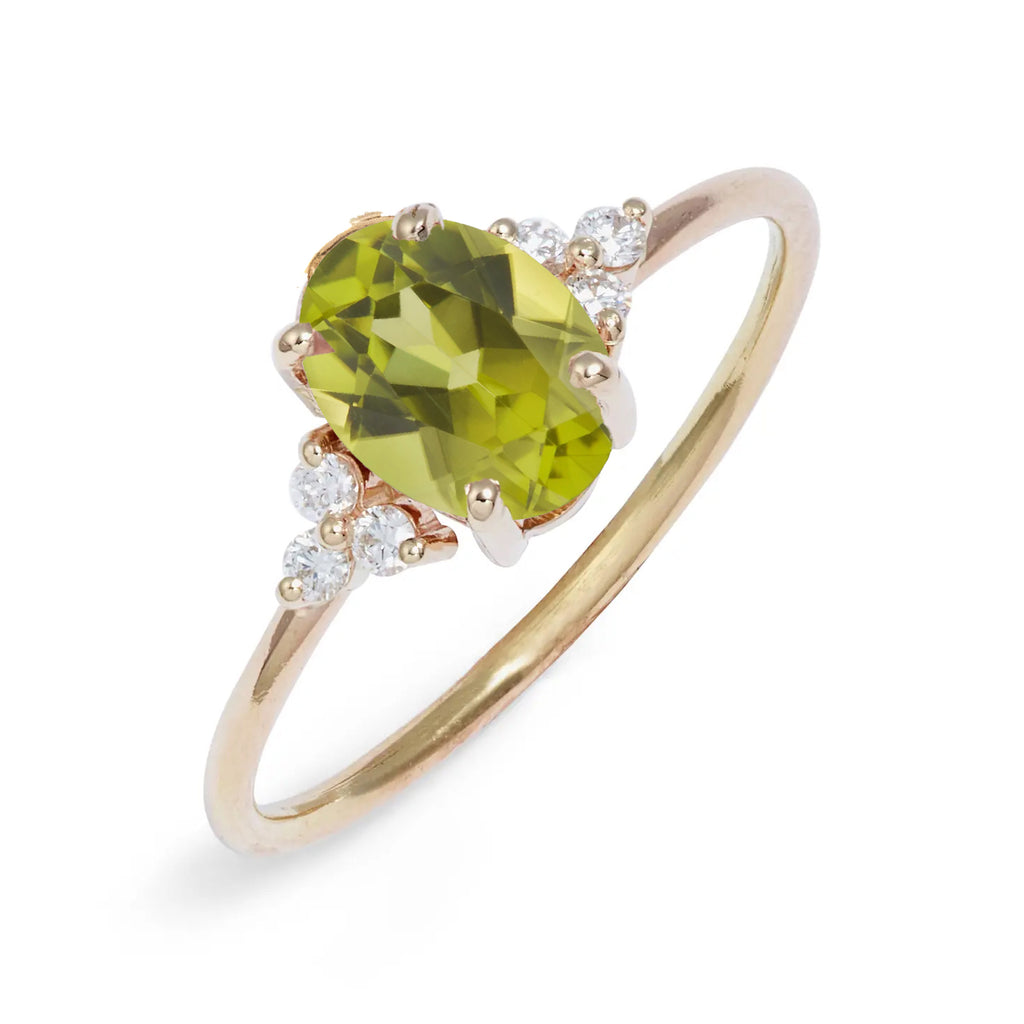 Oval Peridot Diamond Cluster Ring