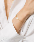 Gold Bubble Oval Pearl Link Chain Bracelet