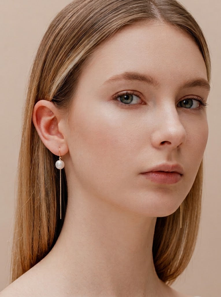 White Pearl Threader Earrings
