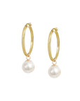 Medium Gold Hoop Pearl Earrings