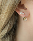 Double Pearl Gemstone Stud Earrings