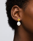 Oval Gem Diamond Pearl Earrings