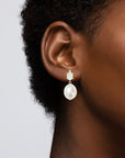 Oval Gem Diamond Pearl Earrings