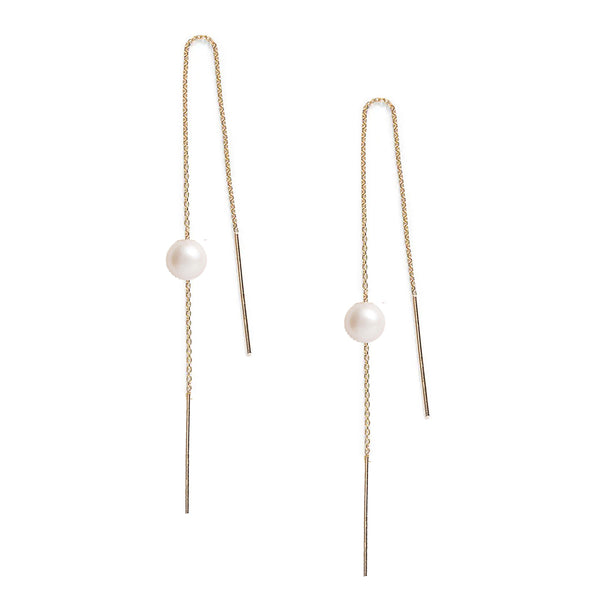 Long Pearl Drop Threader Earrings