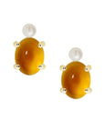 Oval Gem Baby Pearl Stud Earrings