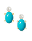 Oval Gem Baby Pearl Stud Earrings