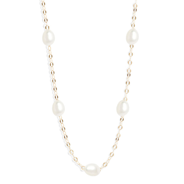 Oval Shimmer Spaced Pearl Necklace