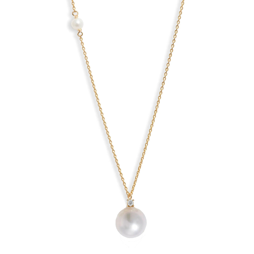 14K Yellow Gold Pearl Diamond Necklace