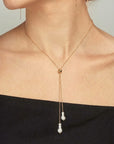 Gold Drop Pearl Adjustable Lariat Necklace