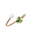 Open Twist Gem Heart Pearl Ring
