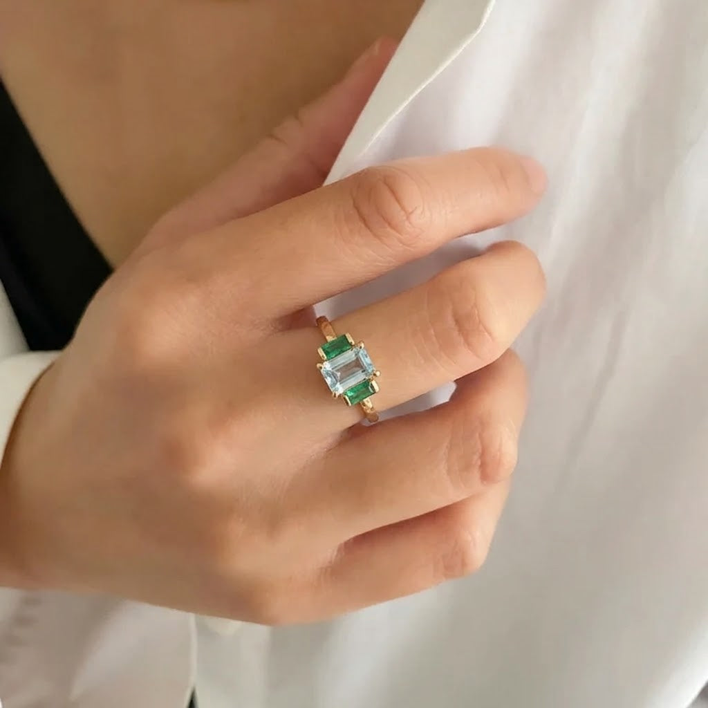 Aquamarine Emerald Ring