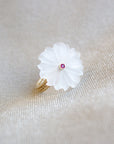 Large Flower Rock Crystal Ruby Ring
