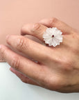 Large Flower Rock Crystal Ruby Ring