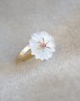 Small Flower Rock Crystal Ruby Ring