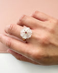 Small Flower Rock Crystal Ruby Ring
