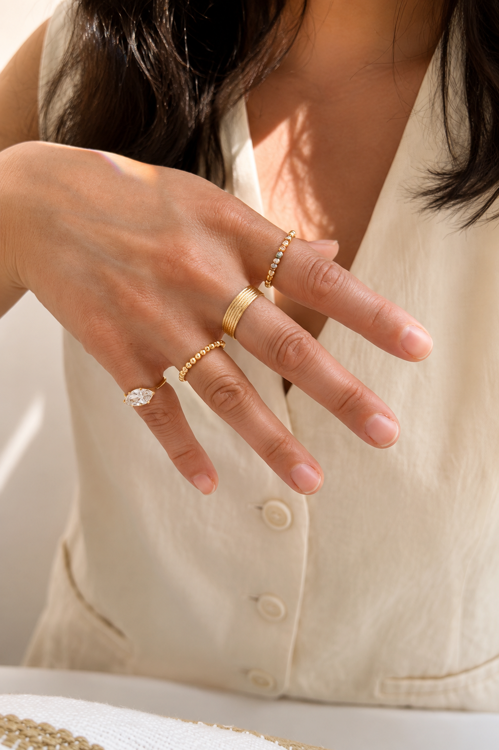 18K Shimmer Tri-Color Open Ring