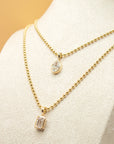 Emerald Cut Lab Diamond Ball Chain Necklace