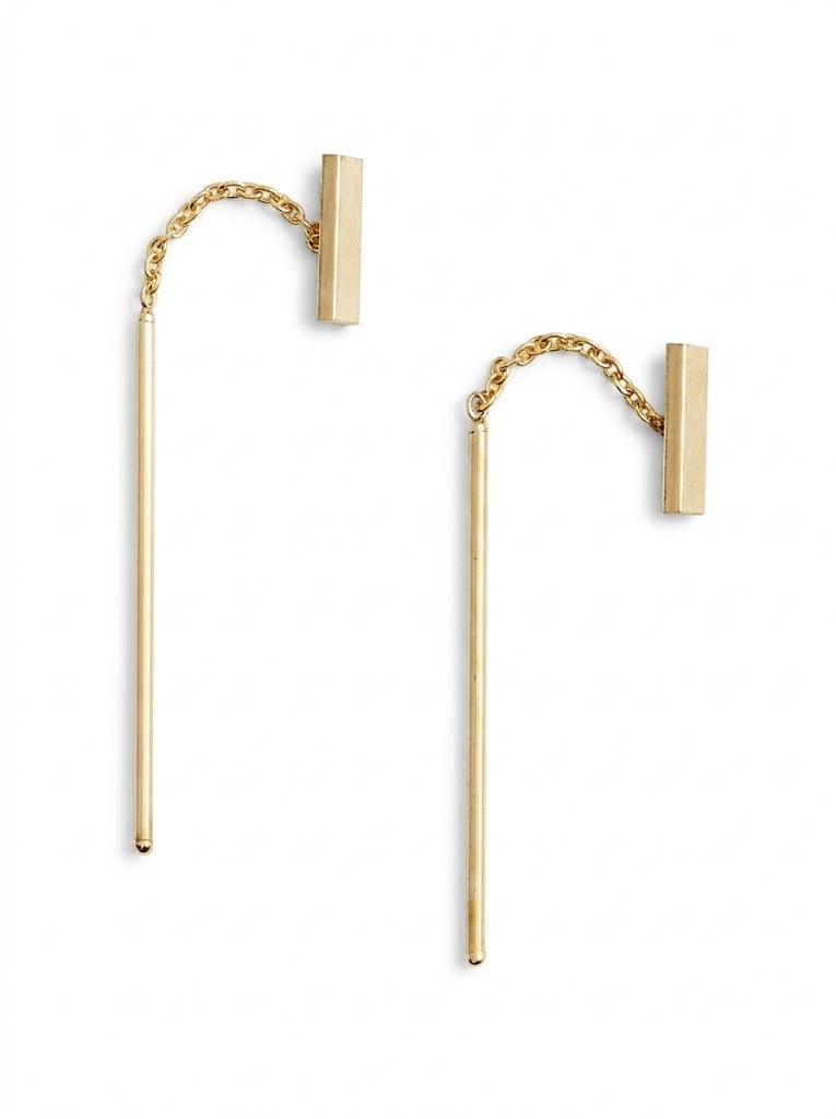 Tiny Gold Bar Threader Earrings