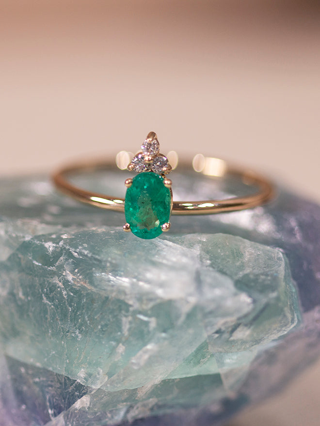 Gemstone Diamond Trio Ring