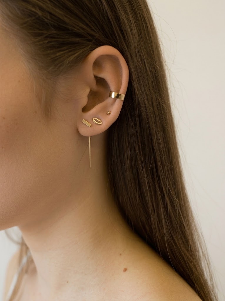 Tiny Gold Bar Threader Earrings